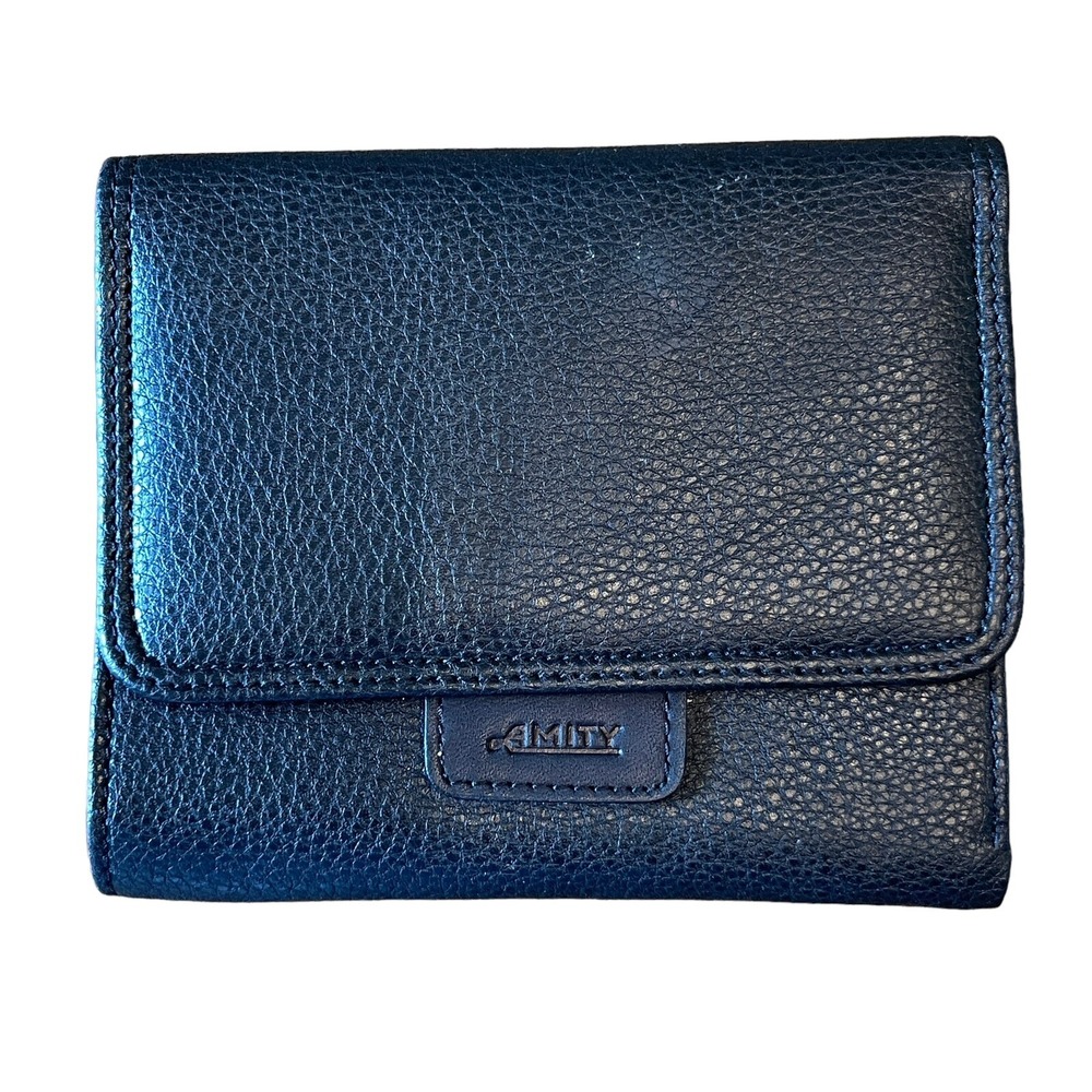Vtg Amity‎ Black Leather Womens Wallet w/ Attached Coin Change Purse Billfold